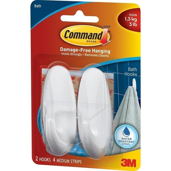 Command Designer Hook, 58 in Opening, 3 lb, 2Hook, Plastic, White 17081B